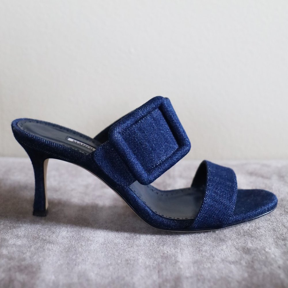SOLD! Manolo Blahnik Denim Sandal Heel with Buckle - Picture 2 of 10